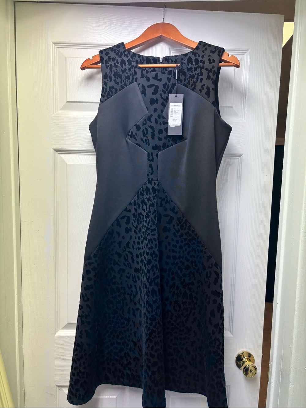 Karl Lagerfeld Black Sleeveless Leopard-Panel Midi Dress